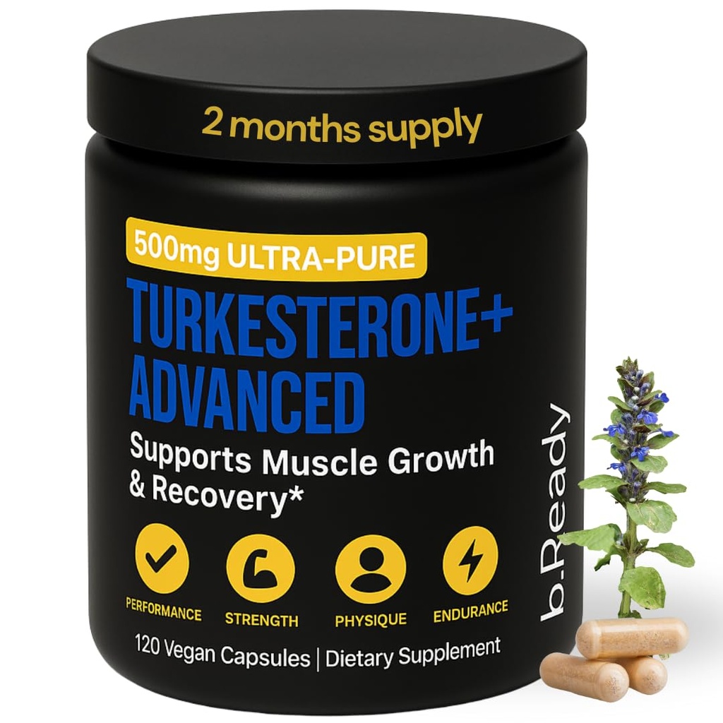 b.Ready Turkesterone Supplement 500mg – 120 Capsules | Ajuga Turkestanica Extract | Vegetarian, Non-GMO, Gluten-Free | Natural Daily Support