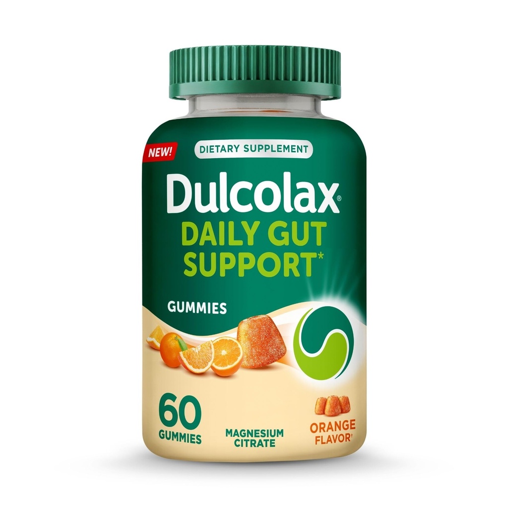 Dulcolax Daily Gut Support Gummies, Magnesium Formula, Stimulant-Free, Orange Flavor, 60 Count