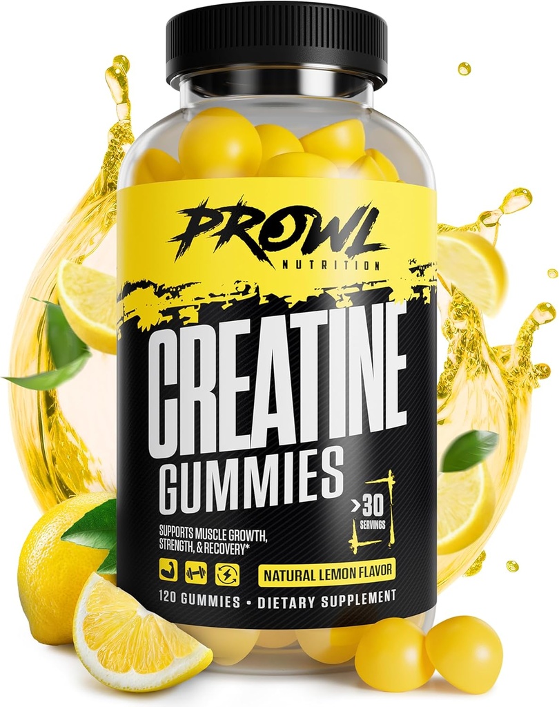 Kretine Monohidrat Gummies - Tinatine Gummies for Men & Women - Muscle growth, Strength, & Recovery - Vegan, Non-GMO, & Gluten-Free - Natural Lemon Flavor - (30 Hizmet, 120 Kont)