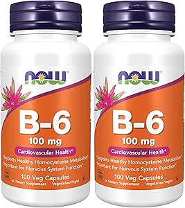NOW Supplements, Vitamin B-6 (Pyridoxine HCl) 100 mg, Cardiovascular Health*, 100 Veg Capsules (Pack of 2)