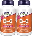 NOW Συμπληρώματα, Βιταμίνη B-6 (Pyridoxine HCl) 100 mg, Καρδιαγγειακή Υγεία *, 100 Κάψουλες Veg (πακέτο των 2)