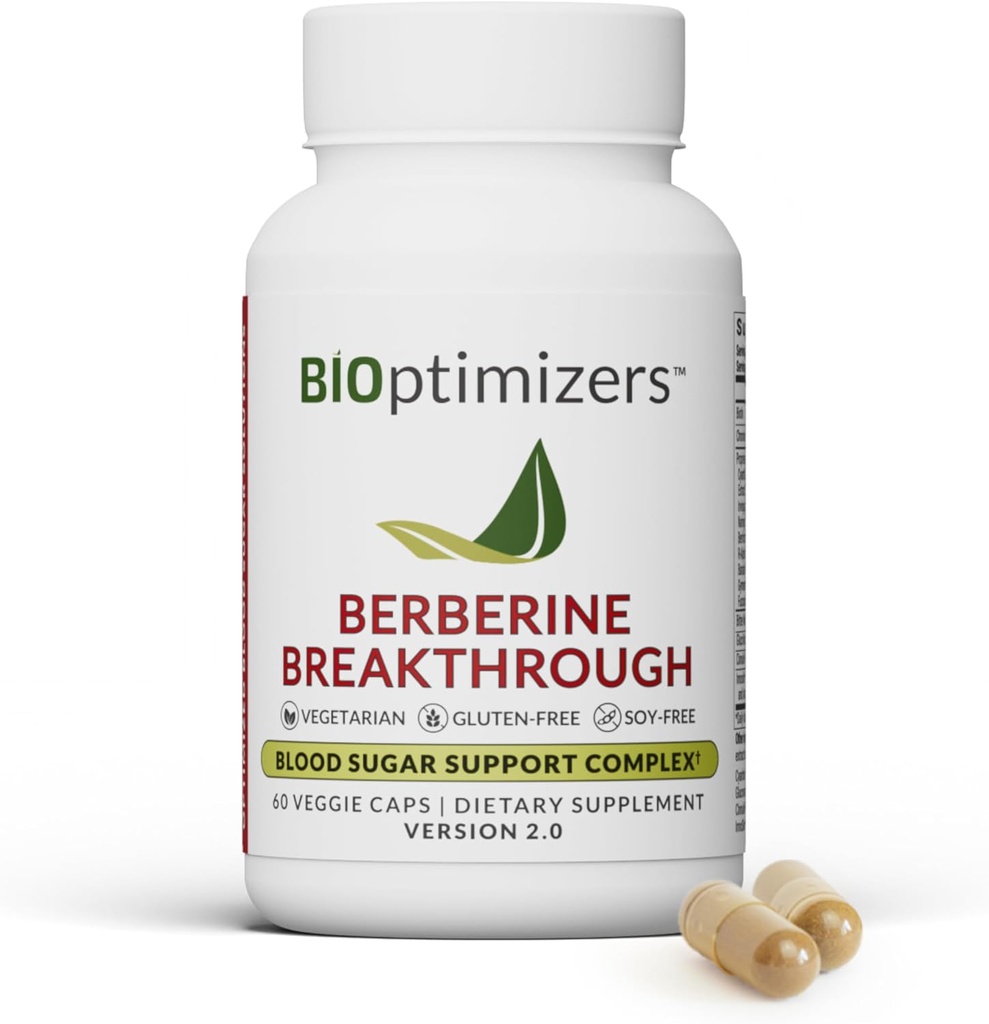 BIOptimizers Berberine 2.0 Supplement, 60 Capsules - Vegetarian, Gluten- ve Soy-Free