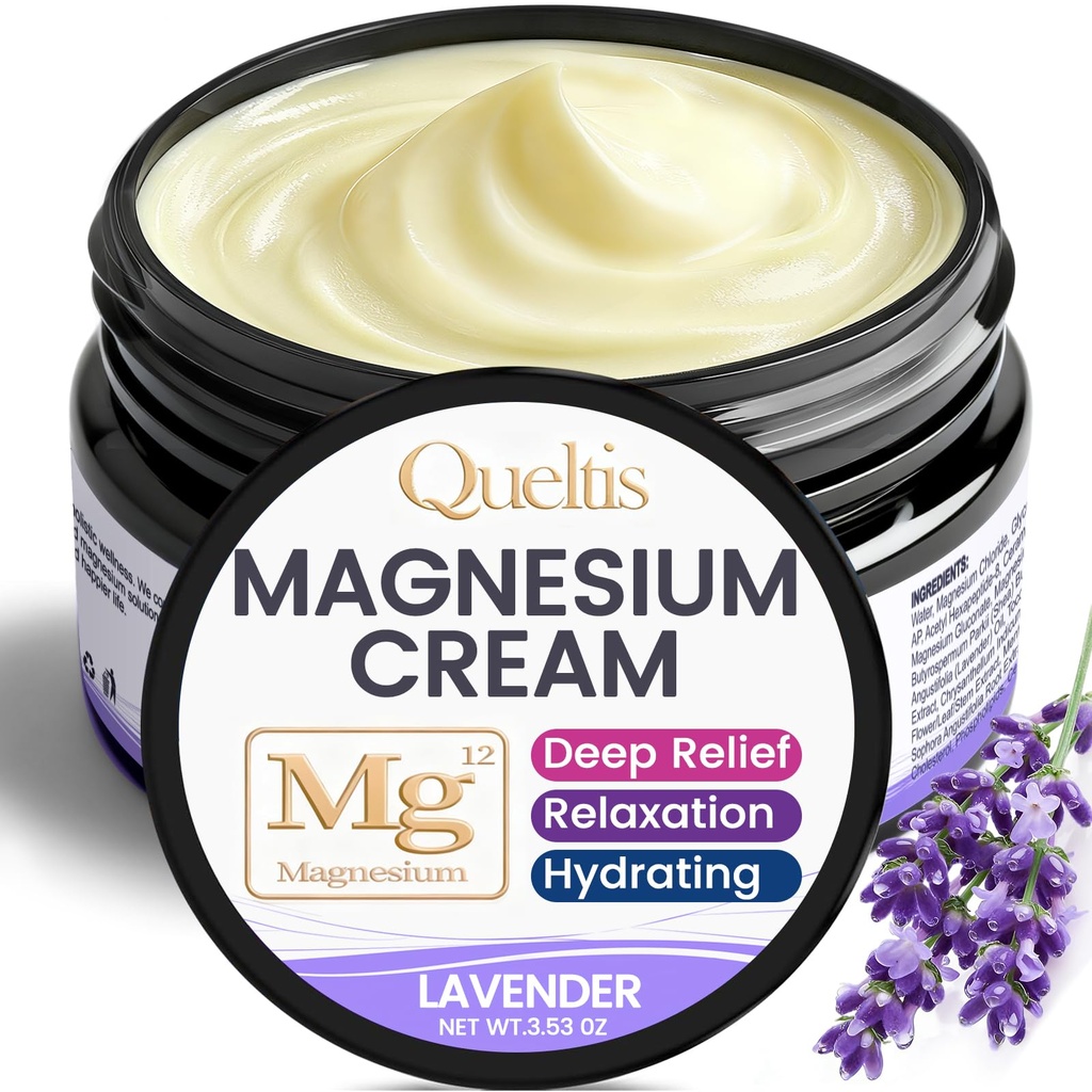 Magnesium Cream, Magnesium Lotion for Sleep, Pain & Leg Cramps, Topical Magnesium Chloride Cream for Muscle Relaxation, Calm, Moisturizing - Skin-Friendly & Safe for Kids & Adults (Lavender)