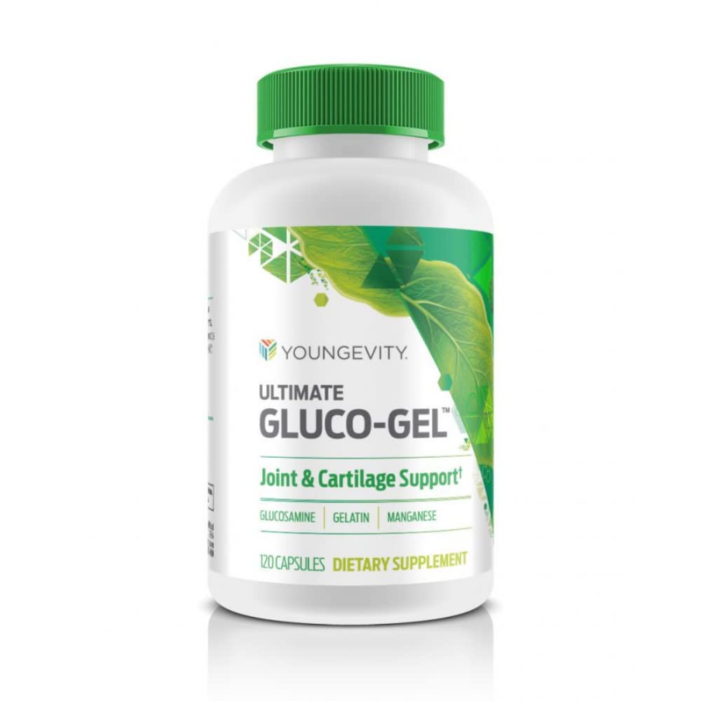 Youngevity Ultimate Gluco-Gel - Ortaklar için, Tendons, Bones & Cartilage | Contains Glucosamine, Gelatin & Manganese | 120 Capsules | 1 Şişe