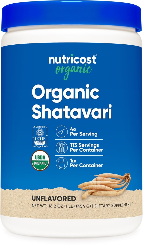 Nutricost Organic Shatavari Powder 1 LB - Certified USDA Organic, Non-GMO, Gluten Free, and Vegetarian Friendly