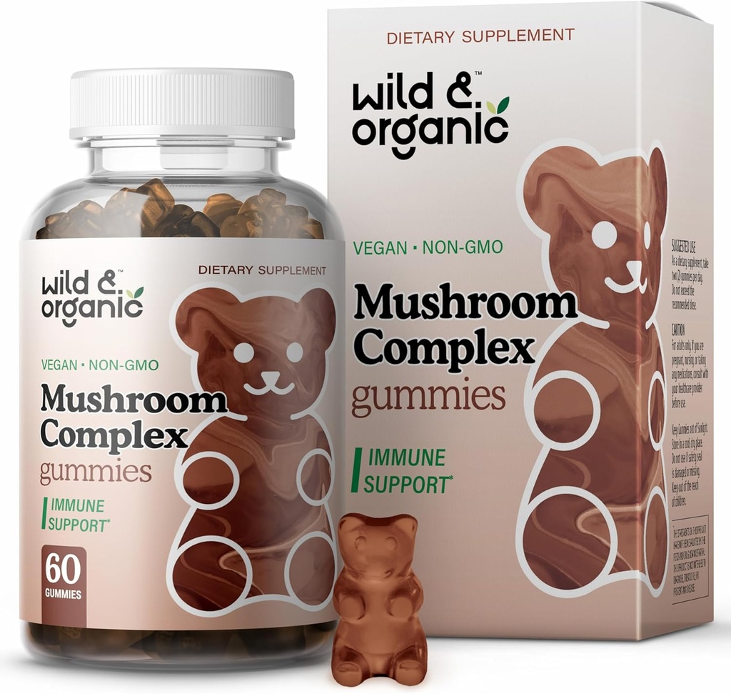 Wild & Organic Mushroom Gummies - Lion's Mane, Cordyceps, Türkiye Tail, Reishi, Chaga, Maitake - 10in-1 Complex - Mushroom Supplement Gummies for Immune & Brain Support - 60 Count