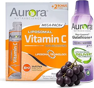 Vida Lifescience Aurora Nutrascience Mega Liposomal Glutathione, 750 mg ve C vitamini, 3.000 mg, Immune Support and Anti Scheoxyoxy