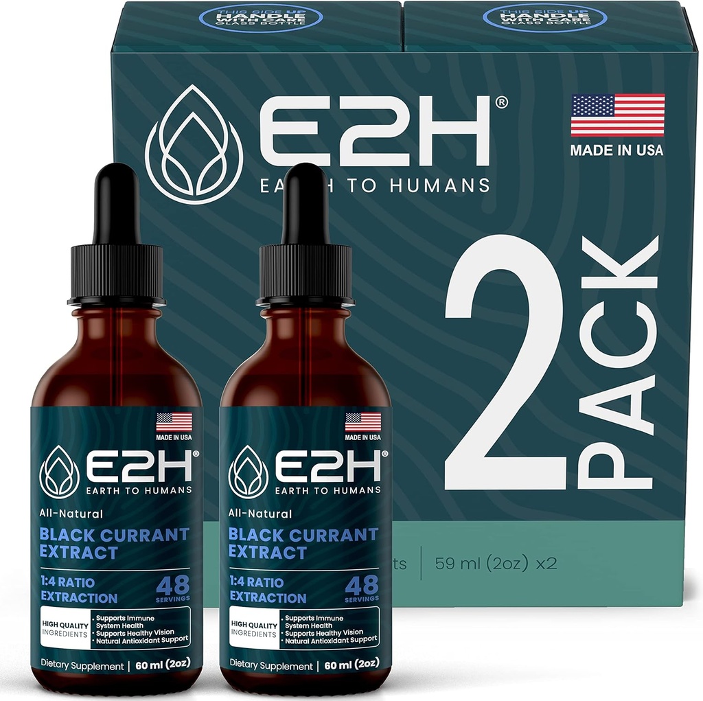 E2H Natural Black Currant Extract, Cold Pressed Black Currant Tohum - Immune System Health - Fast Absorbing Liquid (2 Şişe)