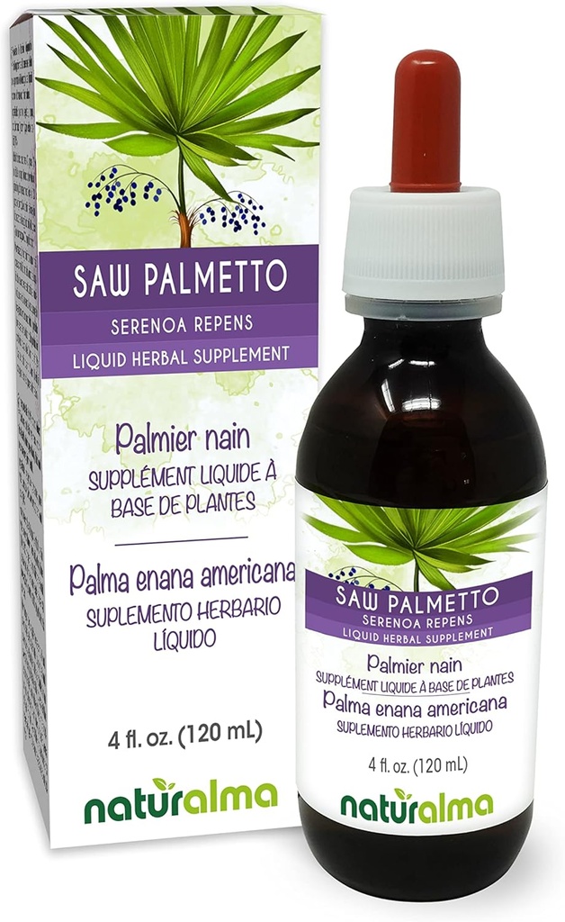 Naturalma Saw Palmetto (Serenoa repens veya Sabal serrulata) Meyvesi Alkol-Free Tincture - 4 fl oz Sıvı Ekstraksiyon - Herbal Supplement - Vegan