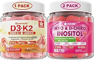Δέσμη: Βιταμίνη D3 K2 Γεμάτο Gummies & Ινοσιτόλη Gummies Ιδανικό 40:1 Λόγος Myo & D-Chiro