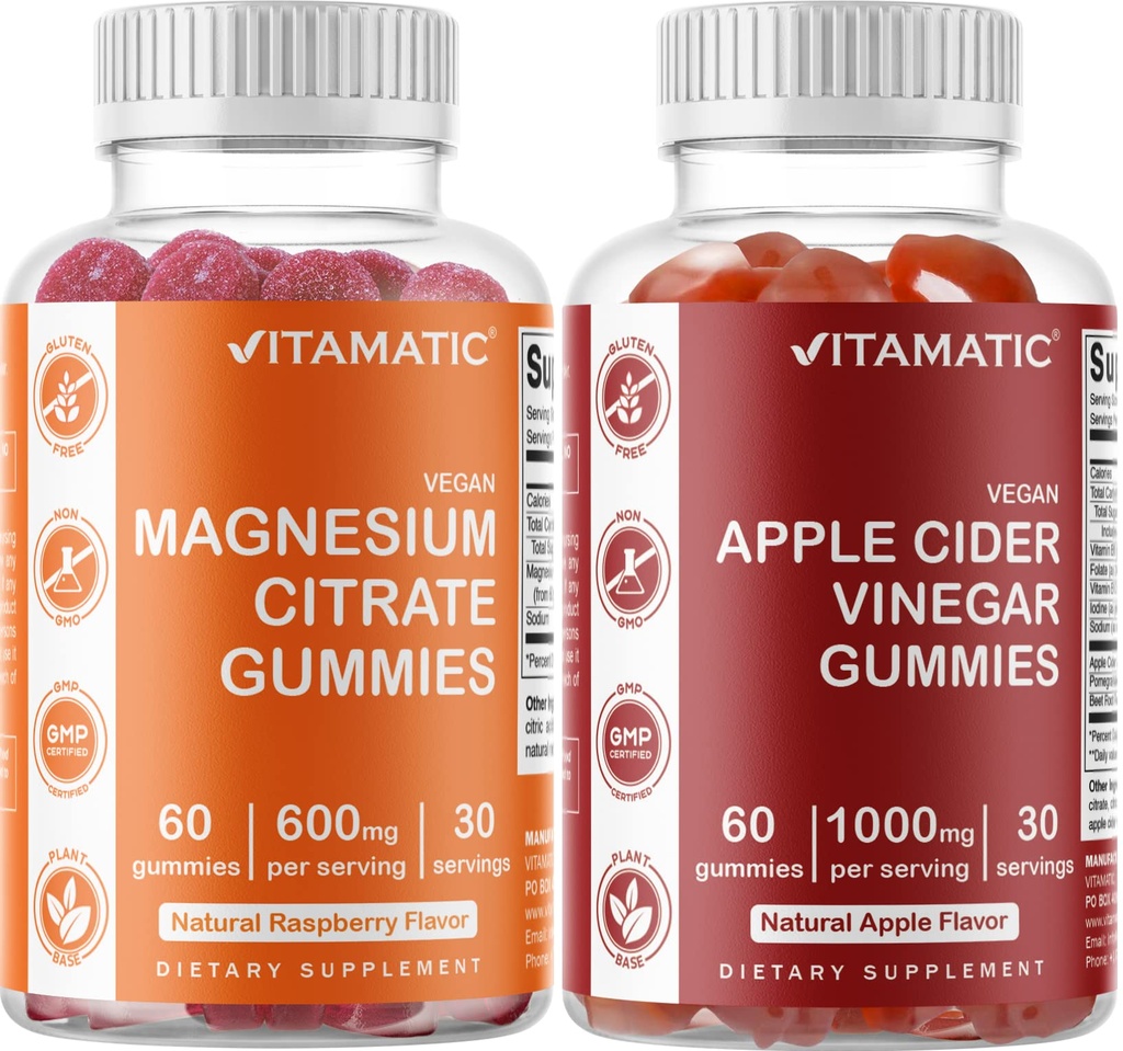 Vitamatic Magnesium & Apple Cider Gummys - 60 Vegan Count Each