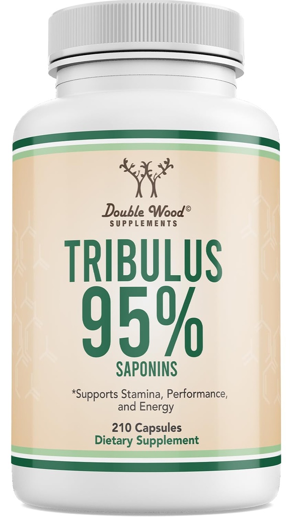 Tribulus Terrestris for Men (Purest 95% Saponin Content) 210 Capsules, 1,000mg Concentrated Fruit Extract (Third Party Tested, Vegan Safe, Non-GMO) for Stamina and Energy by Double Wood