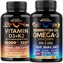 NUTRAHARMONY Vitamin D3 K2 Capsules & Omega 3 Fish Oil Softgels