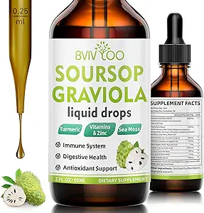 Soursop Graviola Liquid Drops - 2000 mg Pure Soursop Ekstraksiyon 300 mg Sea Moss & 100 mg Elderberry - Güçlü Hücre Desteği, Antioksi-Rich, Immune-Boosting - 2 Fl Oz (60 ml) Şişe