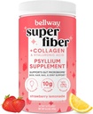Bellway Super Fiber Powder + Collagen, Sugar-Free Psyllium Husk Powder with Collagen Peptides and Hyaluronic Acid for Gut Health, Healthy Skin, Nails, Bones & Joins, Strawberry Lemonade (11 Servings)