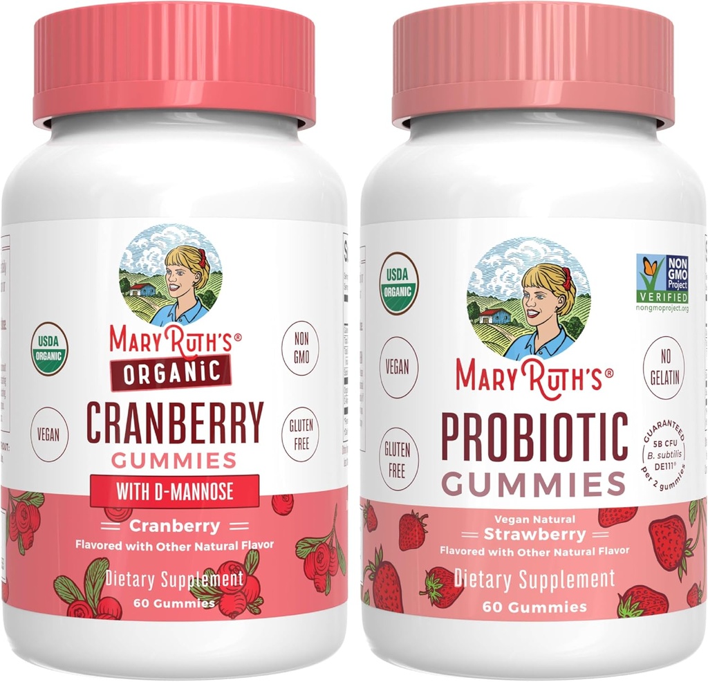 MaryRuth Organics Cranberry & Probiyotik Gummies (Strawberry) | USDA Organik, Temiz Etiket Projesi Gerçekleştirilmiş® | Urinary Tract & Gut Health | Vegan, Non-GMO, No Gelatin