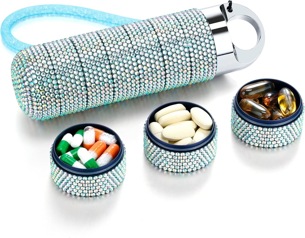 Zannaki Metal Bling Pill Organizer, Seyahat Suları Haftalık Pill Box, Portatif Büyük Alüminyum Pill Case Konteyner, Honda Free 7 Günlük Tıp Vitamini için Organize Sahibi,Fish Oil,Supplement