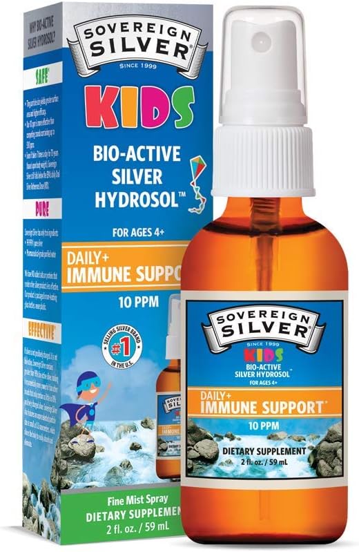 Sovereign Silver Kids Immune Support, Colloidal Silver, Bio-Active Silver Hydrosol,10 ppm, Fine Mist