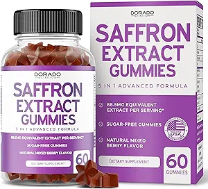 Saffron Supplements (60 Gummies) Premium Saffron Gummies - Sugar Free Gummy 88.5 mg Equivalent Extract - 5 in 1 Advanced Formula - Delicious Raspberry Flavor - Non GMO - Vegan & USA Made