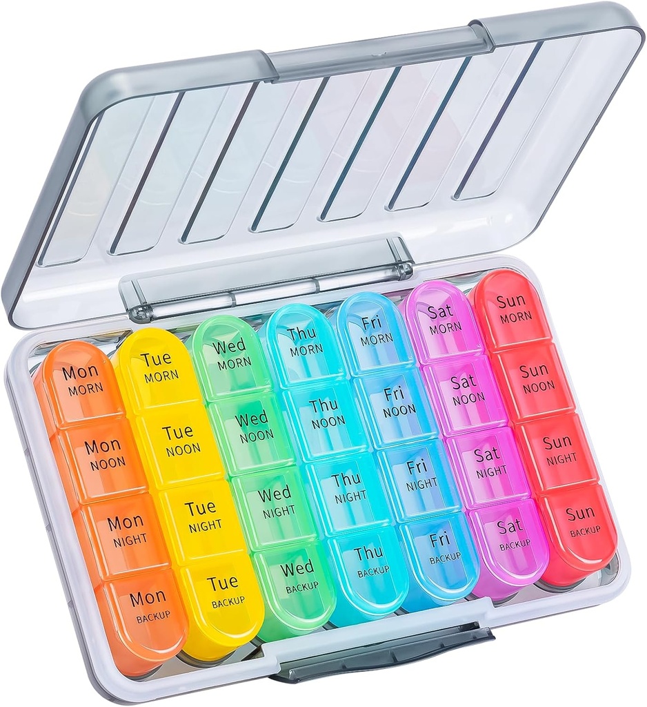 Daviky Weekly Pill Organizer 4 φορές την ημέρα, Moisture-Proof Pill Box 7 ημέρα, Daily Pill υπόθεση Organizer Box Easy to Carry, Travel Pill Organizer με 28 διαμερίσματα για να κρατήσει βιταμίνες & Meds