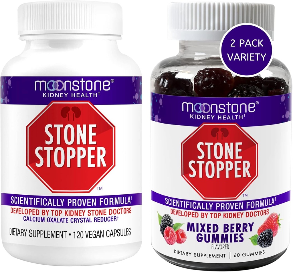 Moonstone Kidney Stone Stopper Capsules & Gummies, Outperforms Chanca Piedra Stone Breaker & Kidney Support Supplements, Urologists to prevent Kidney Stones, Berry (Variety 2 Pack)