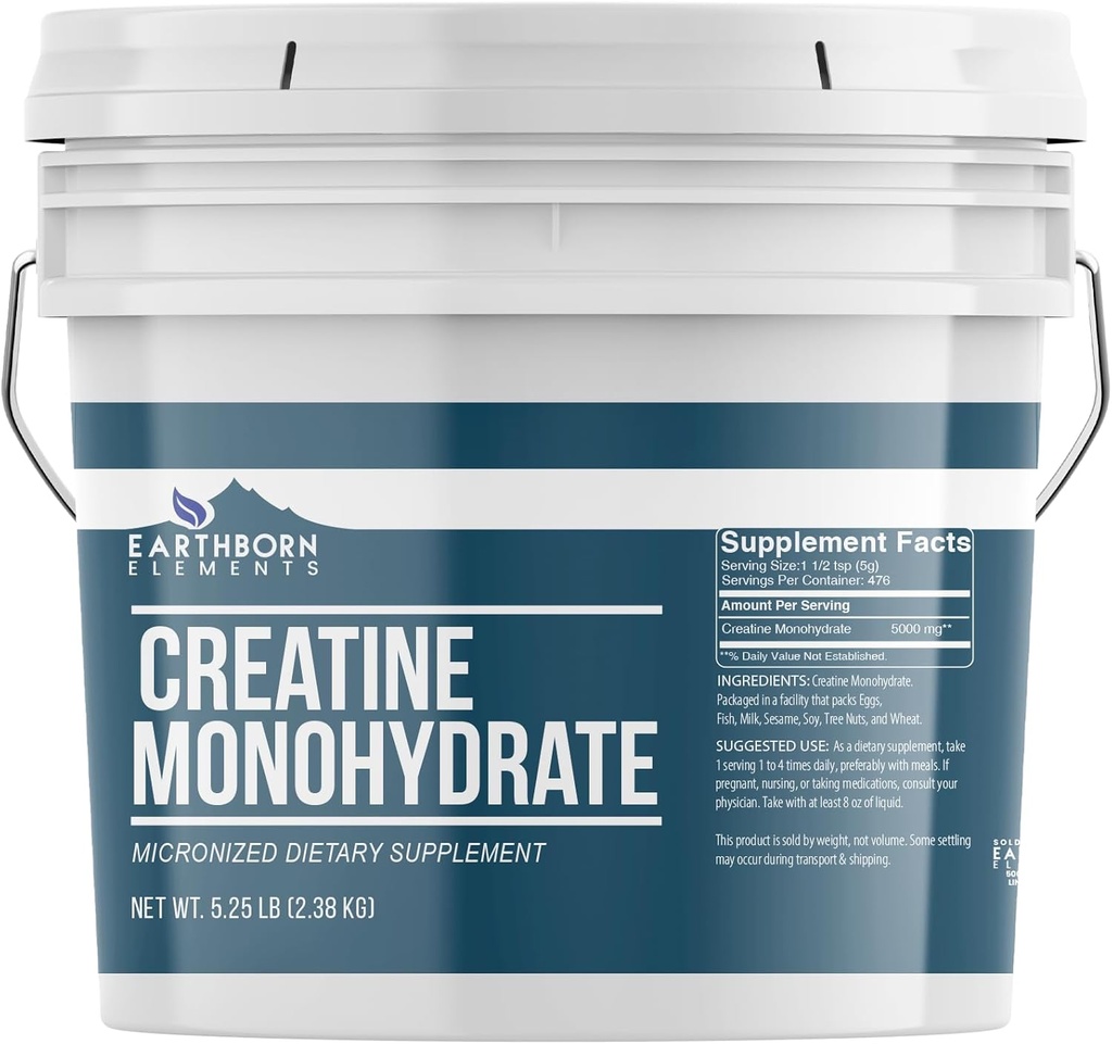 Earthborn Elements Creatine Monohydrate Powder 1 Gallon Bucket, Micronized & Unflaved, Συμπλήρωμα διατροφής, Δεν Πρόσθετα (84 Ουγγιά)