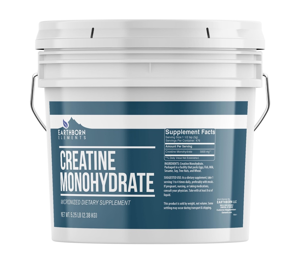 Earthborn Elements Kretine Monohidrat Toz 1 Gallonhopper, Micronized & Unflavored, Diyeter Supplement, Nomixs (84 Ounce)