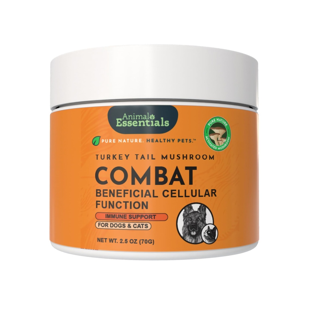 Animal Essentials Combat Turkey Tail Mushroom Supplement for Dogs & Cats - Critical Immune Defense, Supports Cognitive Function, Mushroom Powder Extract, Organic Turkey Tail - 2.5 Oz (Pack of 1)