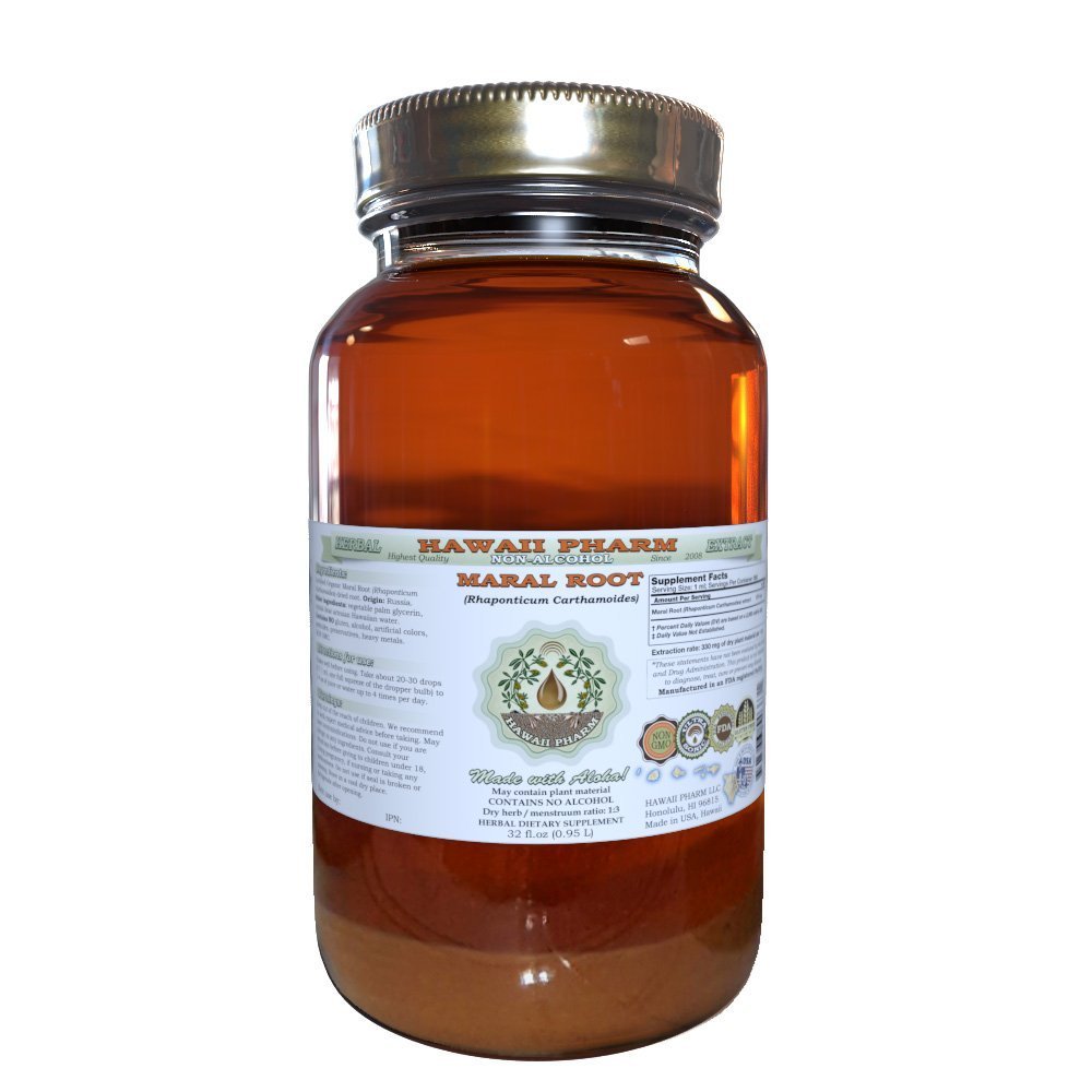 Hawaii Pharm Maral Alcohol-Free Liquid Extract, Maral (Rhaponticum Carthamoides) Dried Root Glycerite Natural Herbal Supplement, USA 32 oz Unfiltered