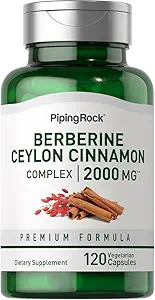 Piping Rock Berberine with Ceylon Cinnamon Supplement | 2000 mg | 120 Capsules | Vegetarian Complex | Non-GMO, Gluten Free