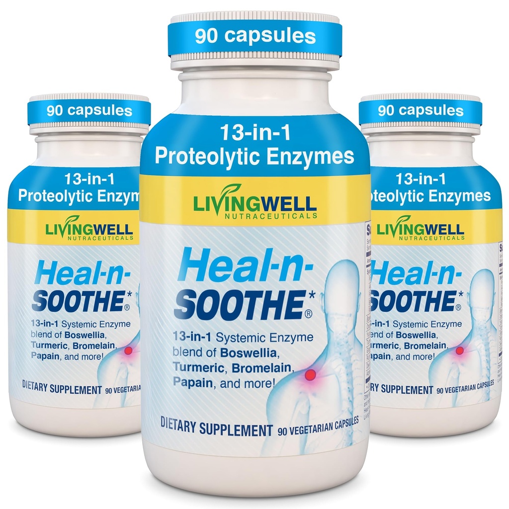 HEAL-N-SOOTHE Proteolytic Systemic Enzymes – Joint Supplement with Bromelain, Papain, Boswellia – Joint Mobility, Muscle Flexibility, Protein Digestion, Circulatory & Immune Health - 90 Count (3 Pack)