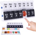 HRX Paket Pill Organizer 2 Times bir gün, Easy Fill & Open Weekly Medicine Box Vitamin Vakaları 7 Gün AM PM