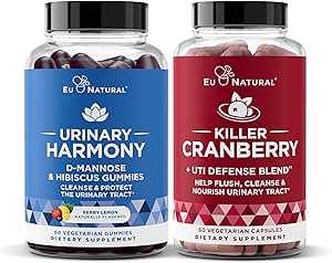 Urinary Tract Supplement Duo, Killer Cranberry Capsules & Urinary Harmony Gummies - UT Defense Mixs, D-mannose & Hibiscus + Cranberry, Pine Bark, Propolis & Vitamin D, Klinik Güçlü Malzemeler