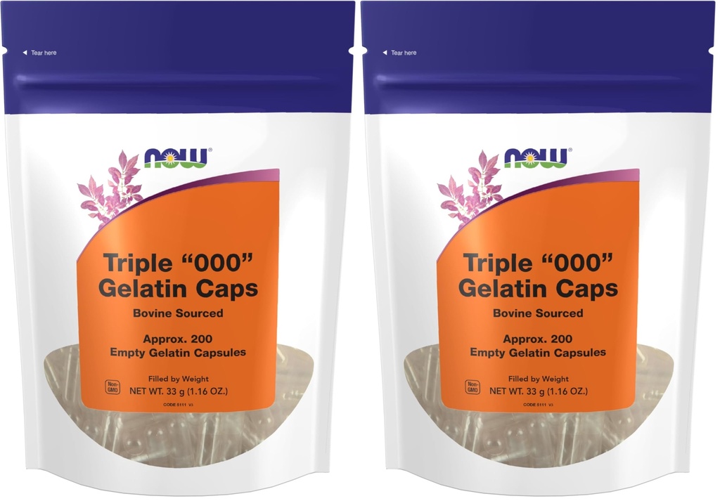 NOW Supplements, Empty Gelatin Capsules, Triple "000", Bovine Sourced, Filled by Weight, 200 Gel Capsules (Pack of 2)