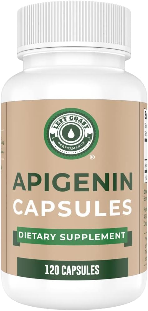Left Coast Performance Apigenin Supplement 50 mg Capsules - 4 Ay Supply - Geliştirilmiş Uyku, Rahatlama ve Stres için Güçlü Flavonoyak