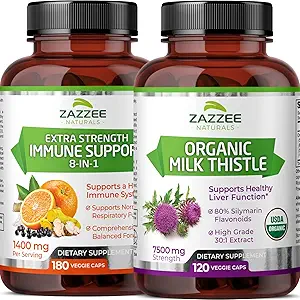 Zazzee USDA Organik Süt Butle Extract Capsules ve Ekstra Kuvvet 8-in-1 Immune Support Capsules