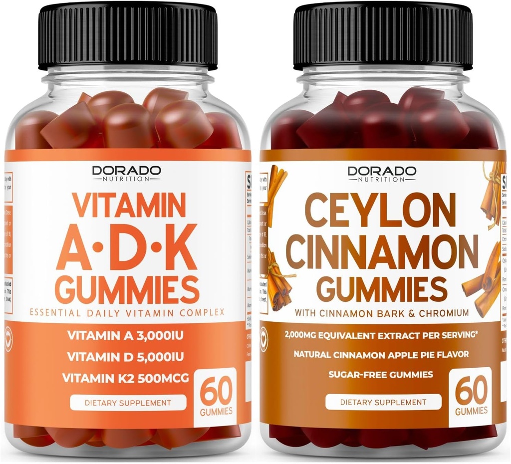 ADK Gummies Vitamin D3 K2 (60 Gummies) - D & K ile Tamam - 10 Vegan Tamam - Ceylon Cinnamon (60 Capsules) Digestion General Wellness Support - Ceylon Supplements - Vegan & Made in USA