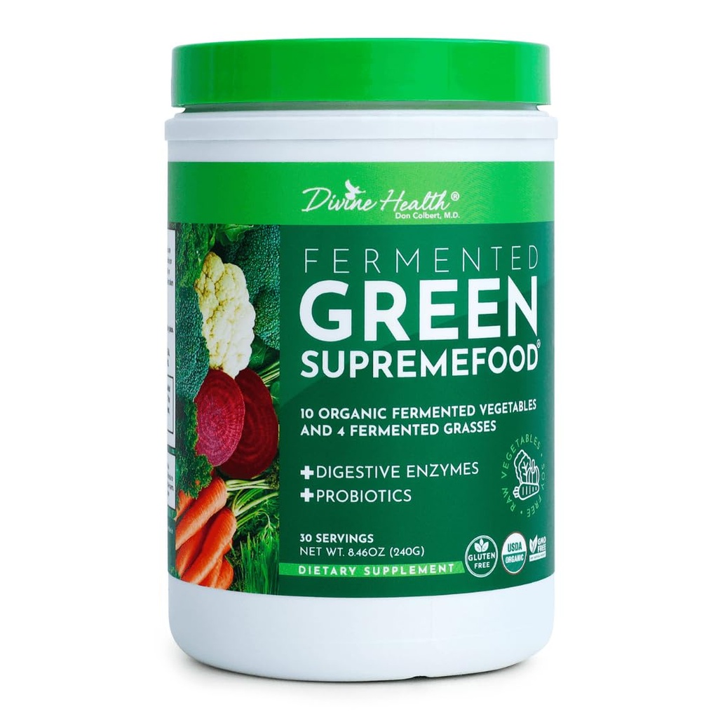 İlahi Sağlık Yeşil Gıda | 14 USDA Organik ve Fermented Sebzeler ve Çimler | Probiyotikler | Enzymes | Apple Cinnamon Flavor | 30 Hizmet | 240g
