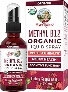 MaryRuth Organics Vitamin B12 Sıvı yapıştırıcısı | Vegan, Non-GMO, Gluten-Free | USDA Organic Supplement | Energy & Nervous System Support | B12 Vitamins for Women & Men | 720 mcg | 1 Fl Oz