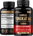 Tongkat Ali Men 1350 mg Kompleksi - Fadogia Agrestis | Tribulus Terrestris - Enerji, Güçlü ve Performans Desteği - Ekstra Güçlü 200:1 Ekstraksiyon - ABD'de Yapıldı - 120 Capsules / 2 Ay