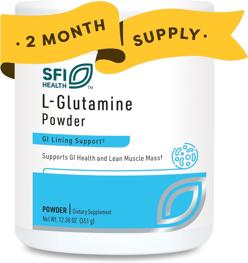 Klaire Laboratuvarları SFI Health L Glutamine Toz - 5000 mg Free-Form & Hipoallergenik Amino Asit - Destek Kas Kurtarma, Immune Support and GI Health - Non Dairy & Gluten Free (51 G / 60 Hizmet)