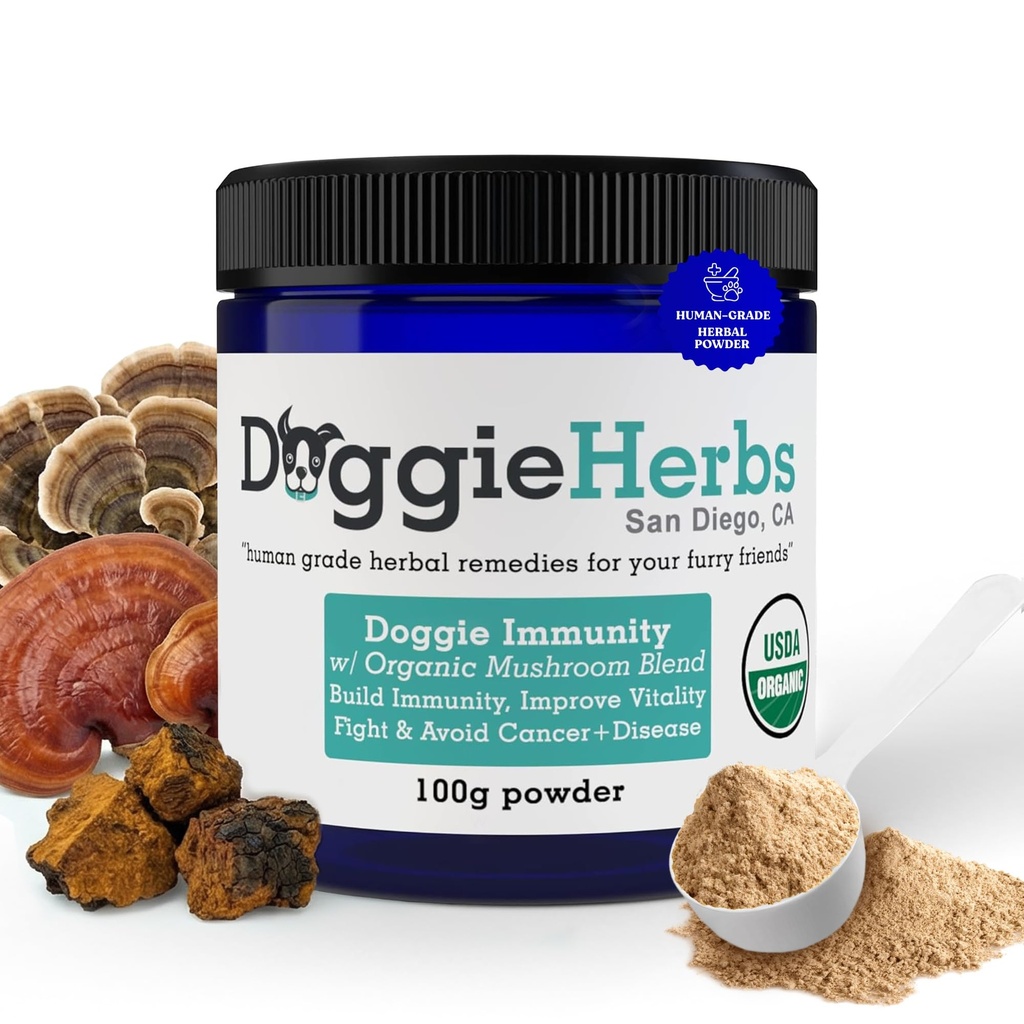 Köpek için sertifikalı Organik Immunity Mushroom Mix, Canine Health & Immunity Boost Dog Supplement Herbal Toz w/Scoop - 100groom Mix for Dogs, 22.3% Beta Glucan for Canine Health & Immunity Boost Dog Supplement Herbal Toz w/Scoop - 100g