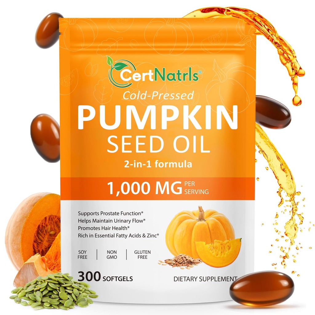 Pumpkin Seed Oil Capsules,2 in 1 Pumpkin Seed Oil with Saw Palmetto, Supplements Supports Hair Growth, Bladder & Prostate Health | Non-GMO