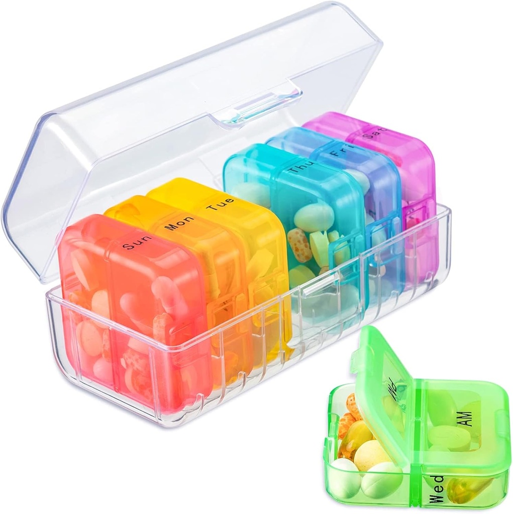 Zoxy Pill Organizer 2 Times a Day Weekly 7 Day Pill Box, Daily Am Pm Pill Organizer, Travel Pill Case for Medicine, Fish Oils, Vitamin, Supplement, Supplement