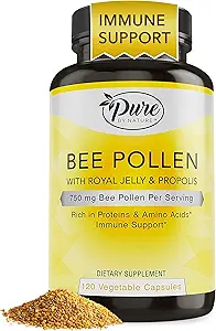 Pure By Nature Bee Γύρη συμπλήρωμα με Propolis & Royal Jelly για την υποστήριξη του ανοσοποιητικού, Αντιοξειδωτικές ιδιότητες, 120 μη ΓΤΟ κάψουλες χορτοφάγων