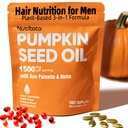 Pumpkin Seed Oil Supplement 1500 mg per Serving with Saw Palmetto & Biotin, Advanced 3-in-1 Plant-Based Men’s Wellness & Hair Nutrition Formula, Non-GMO, Gluten Free, Lab Tested Softgels