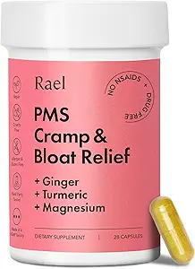 Rael PMS Supplement, Hormone Balance for Women, Relief from Menstrual Cramps, Period Bloating, Mood Swings Treatment with Turmeric, Ginger, Magnesium, No NSAIDs, Vegan (28 Capsules)