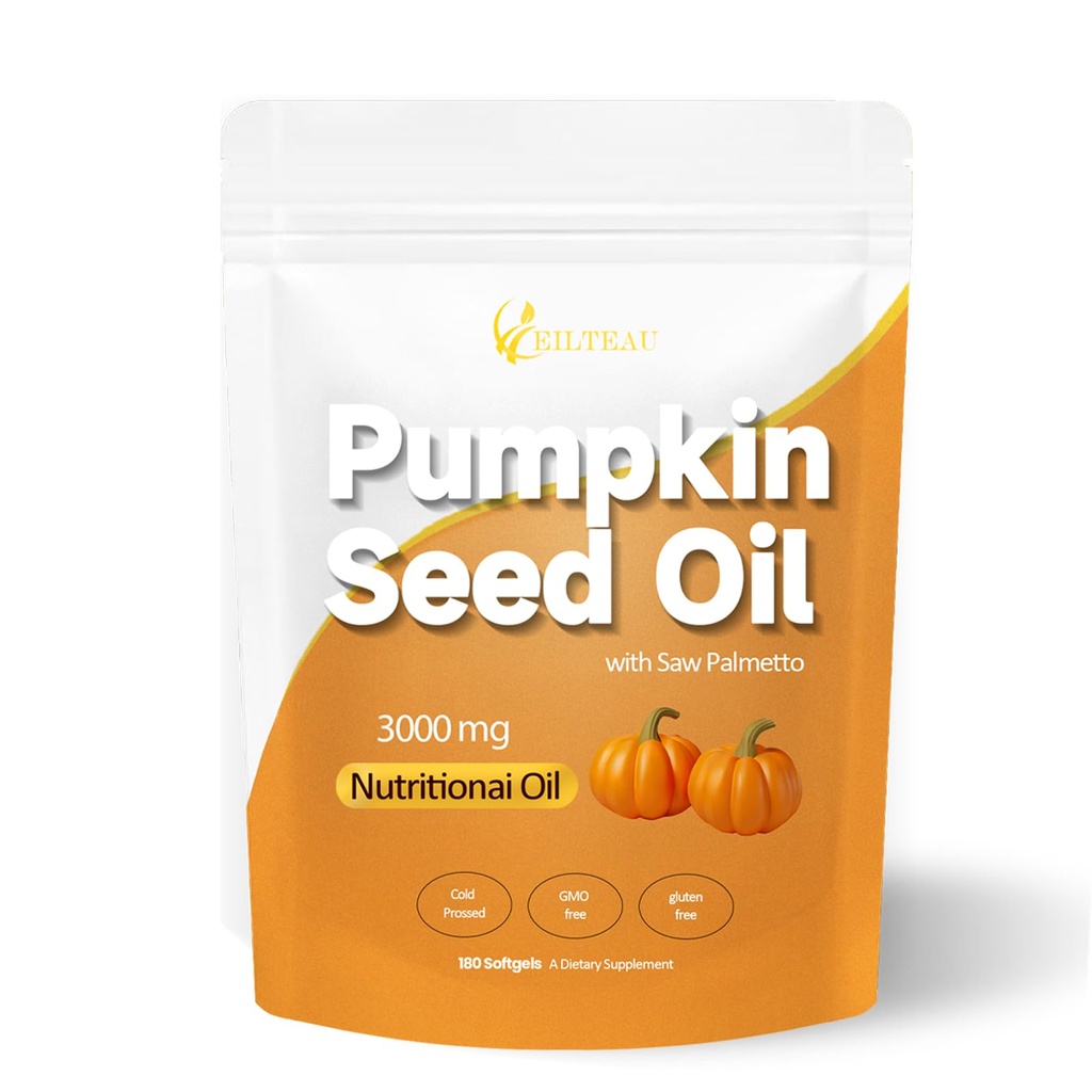 Pumpkin Seed Oil with Saw Palmetto,Nutrikiv Pumpkin Seed Oil,3000mg, Cold Pressed,Essential Fatty Acids & Phytosterols, Non-GMO,Supports Hair, Urinary, Bladder & Prostate Health (1)