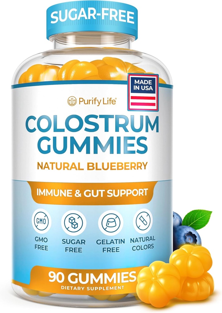 Sugar-Free Colostrum Gummies (1500 mg) Bovine Colostrum for Humans, Grass-Fed Supplement for Gut Health, Leaky Gut Repair, Immune Support, Skin Health -% 35 IgG