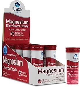 Trace Minerals Magnezyum Effervescent - Sağlıklı Kalp ve Enerji Desteği Tamam - Sağlıklı Uykuya Doğal Supplement Magnezyum - Gluten-Free Health Supplement - Raspberry, 8 Tubes (80 Hizmet)